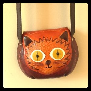 Handmade Leather Cat Cross Body Purse